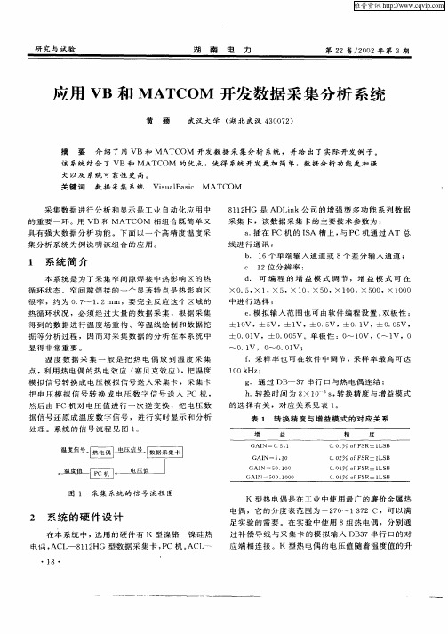 应用VB和MATCOM开发数据采集分析系统