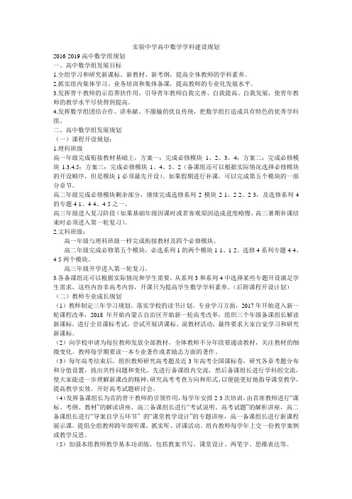 实验中学高中数学学科建设规划