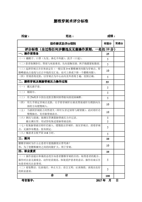 腰椎穿刺术评分标准