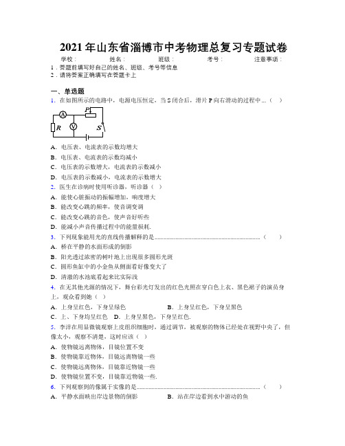 2021年山东省淄博市中考物理总复习专题试卷及解析