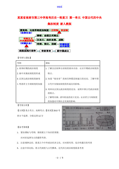 山东省高密市第三中学高考历史一轮复习 第一单元 中国古代的中央集权制度 新人教版