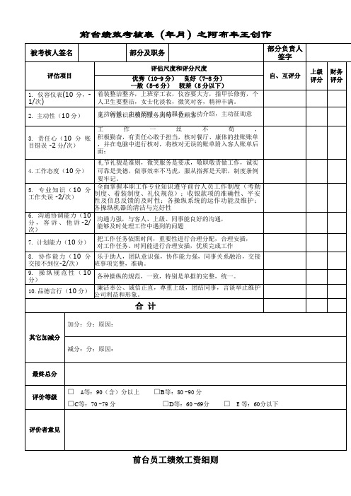 前台员工绩效考核表