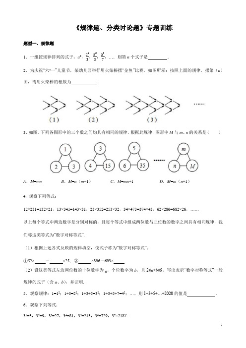 2020年中考数学重点专题：《规律题、分类讨论题》专题训练(含答案)