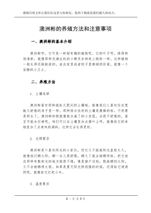 澳洲彬的养殖方法和注意事项