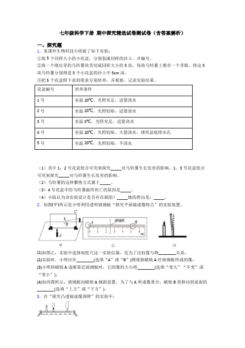 七年级科学下册 期中探究精选试卷测试卷(含答案解析)