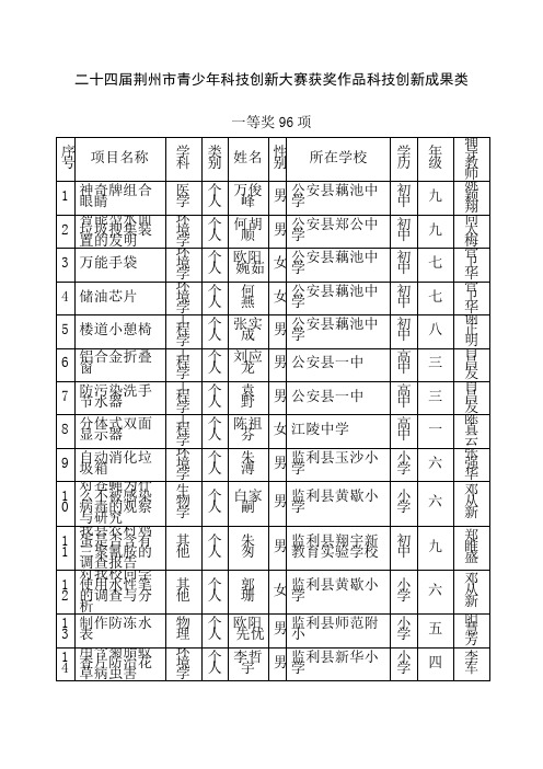 np二十四届荆州市青少科技创新大赛获奖作品科技创新成