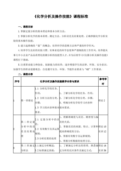 《化学分析及操作技能》课程标准