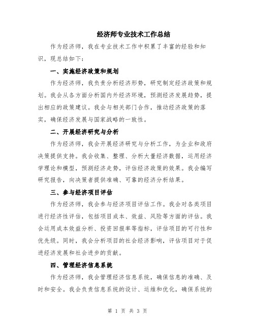 经济师专业技术工作总结