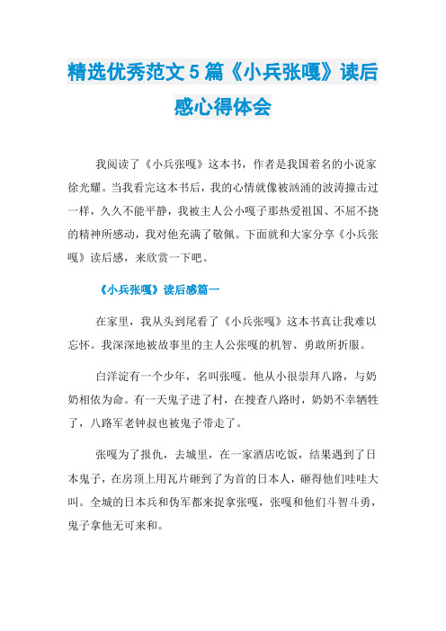 精选优秀范文5篇《小兵张嘎》读后感心得体会