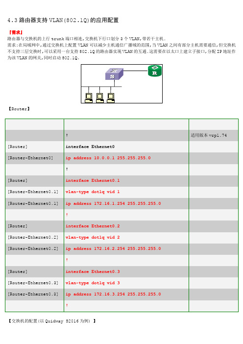 路由器支持vlan(802.1q)的应用配置