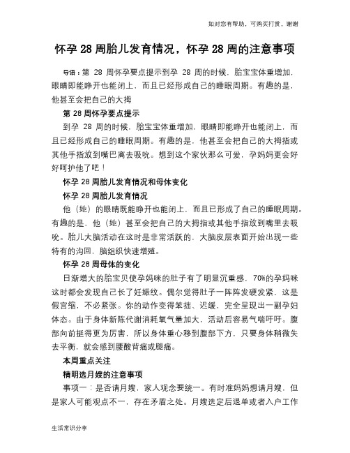 怀孕28周胎儿发育情况,怀孕28周的注意事项