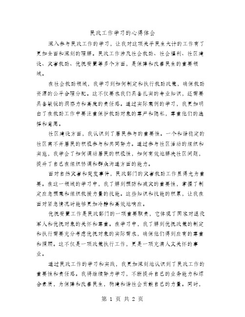 民政工作学习的心得体会