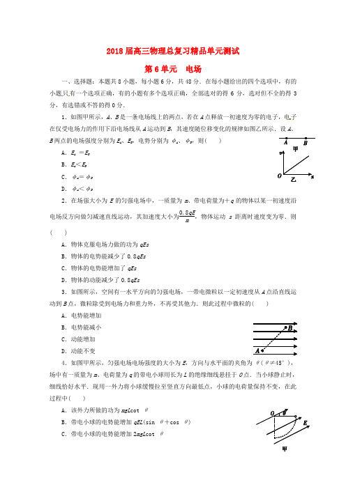 最新-2018届高考物理一轮复习 课时作业 第6单元 电场