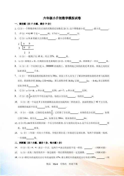 全国通用小升初数学模拟试卷(解析版)