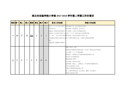 淮北市实验学校小学部2017-2018学年第二学期工作行事历