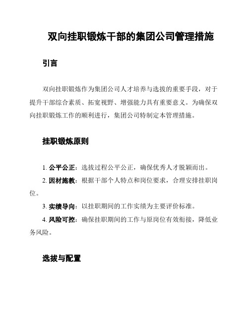 双向挂职锻炼干部的集团公司管理措施