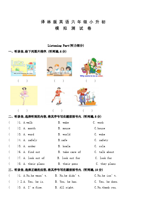 译林版英语六年级小升初模拟卷含答案