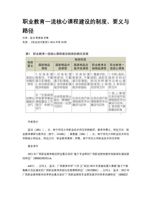 职业教育一流核心课程建设的制度、要义与路径