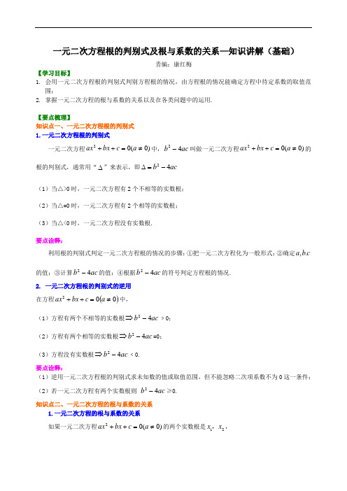 391225一元二次方程根的判别式及根与系数的关系—知识讲解基础.doc