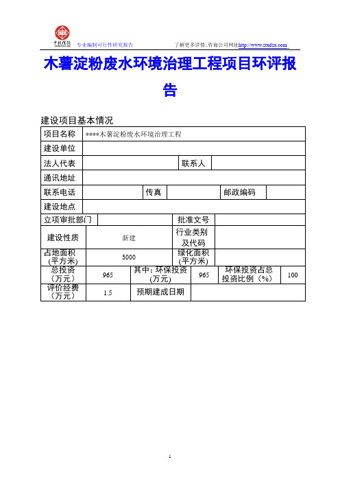 木薯淀粉废水环境治理工程项目环评报告