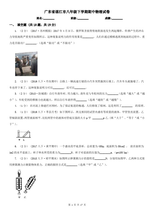 广东省湛江市八年级下学期期中物理试卷