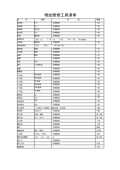 物业维修工具清单