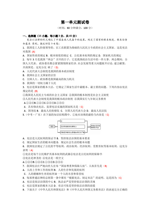 人教部编版八年级道德与法治下单元测试试卷(第一单元至第四单元)及答案