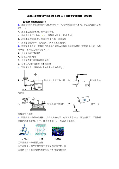 深圳亚迪学校初中部2020-2021年上册期中初三化学试题(含答案)