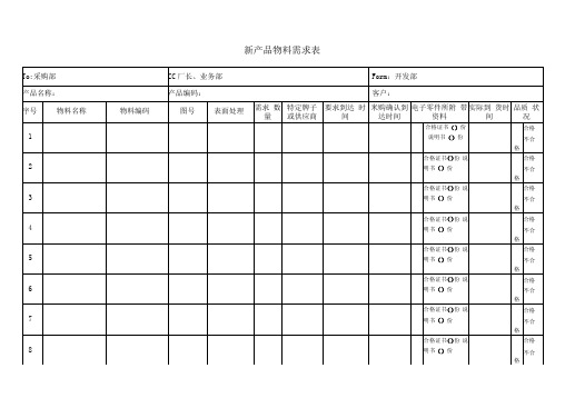 新产品物料需求表