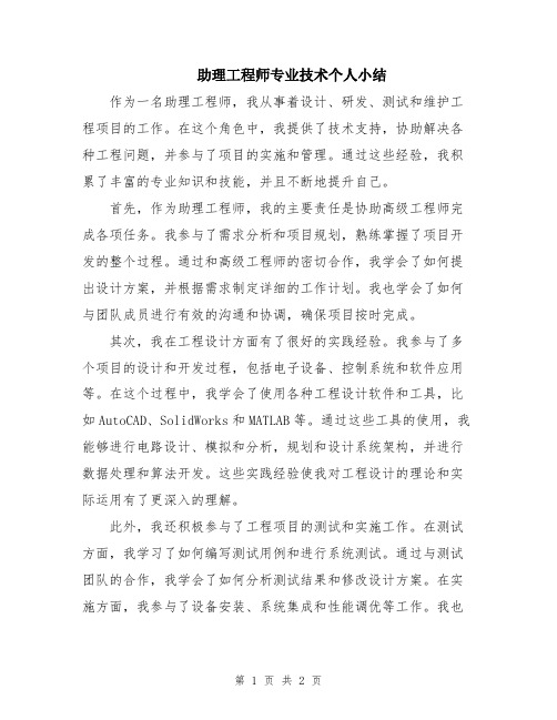 助理工程师专业技术个人小结