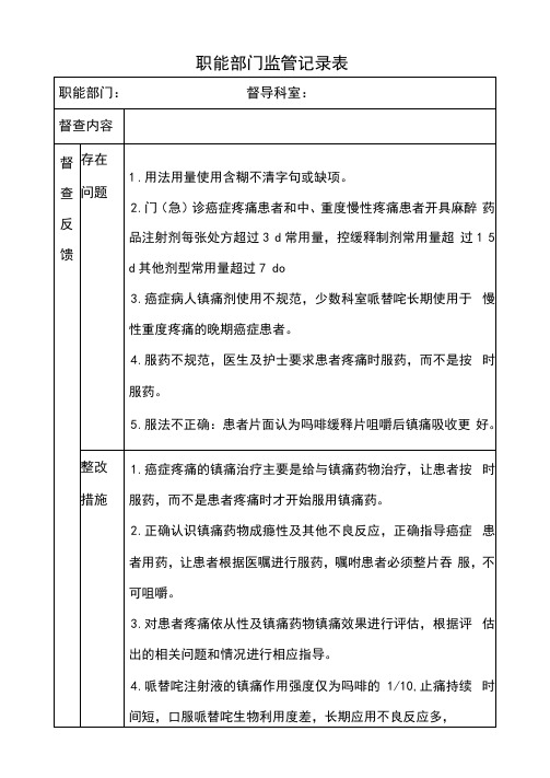 2018镇痛规范化治疗督导检查记录