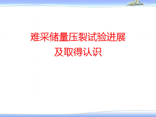 难采储量压裂试验进展及取得认识