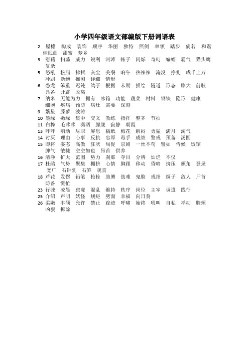 小学四年级语文下册部编版词语表