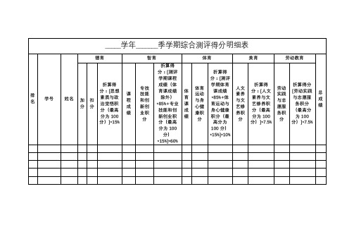 综合测评得分明细表