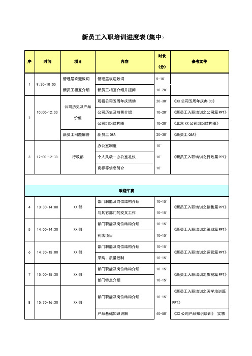 新员工入职培训进度表