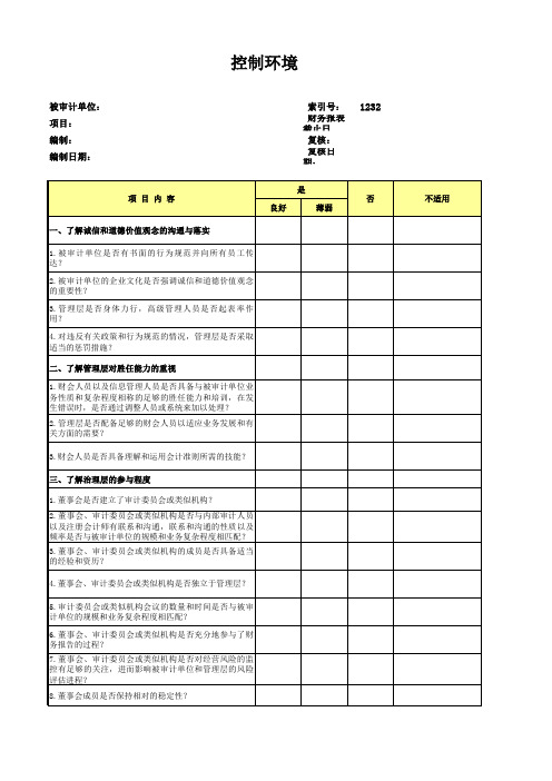 高新技术企业认定专项审计工作底稿及专项审计控制环境