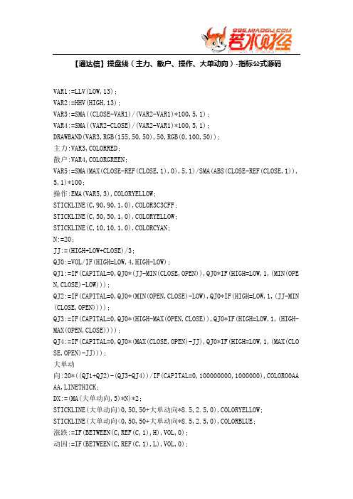 【股票指标公式下载】-【通达信】操盘线(主力、散户、操作、大单动向)