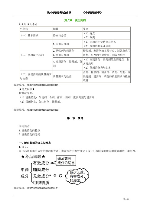 执业药师考试辅导《中药药剂学》第六章 浸出药剂