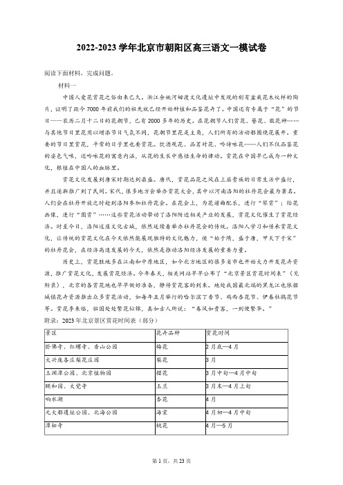 2022-2023学年北京市朝阳区高三语文一模试卷(含答案解析)