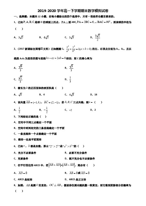 河南省周口市重点中学2019-2020学年高一下学期期末2份数学监测试题