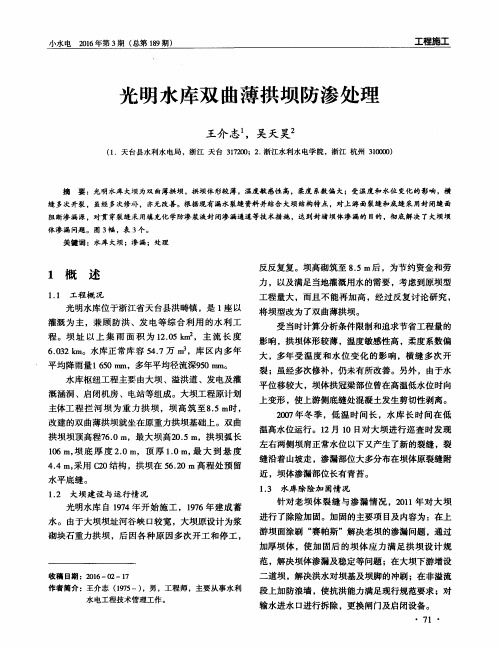 光明水库双曲薄拱坝防渗处理