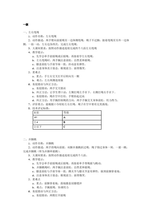 1级跳绳动作描述及教学提示文档