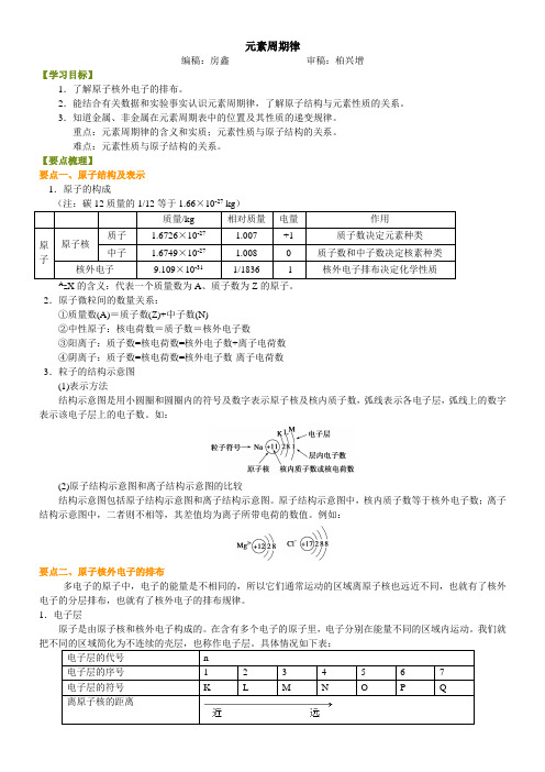 部编版高中化学必修2元素周期律(基础)知识点巩固练习