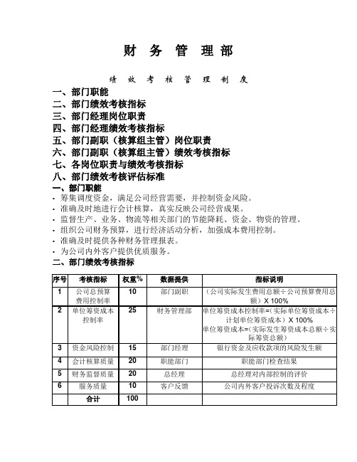 财务部绩效考核指标——KPI绩效指标