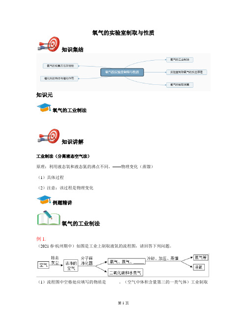 2021年九年级上学期初中化学五四制鲁教新版：氧气的实验室制取与性质-《全套讲义教师版》