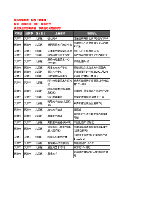 新版天津市天津市北辰区美术机构企业公司商家户名录单联系方式地址大全20家