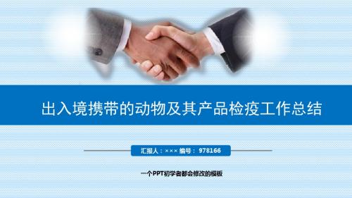 最新出入境携带的动物及其产品检疫工作总结述职PPT模板