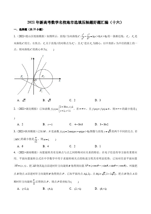 2021年新高考数学名校地市选填压轴题好题汇编