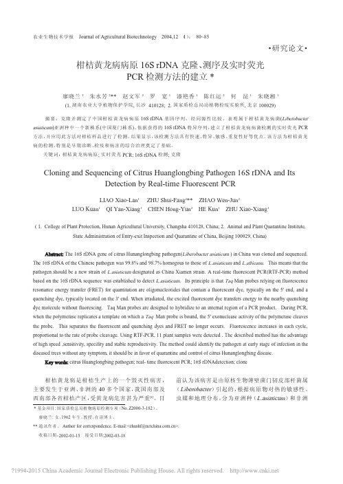 柑桔黄龙病病原16SrDNA克隆_省略_序及实时荧光PCR检测方法的建立_廖晓兰