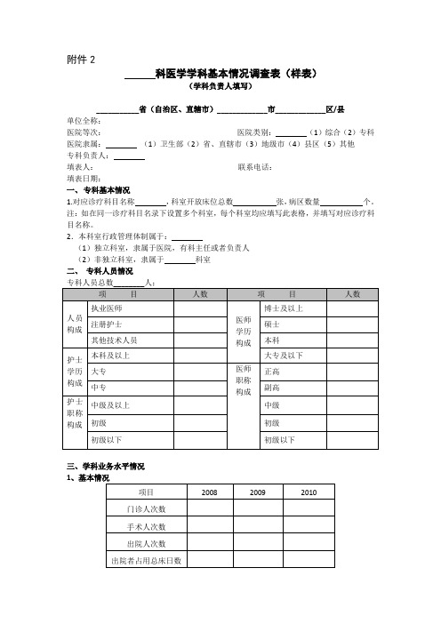 医学学科基本情况调查表